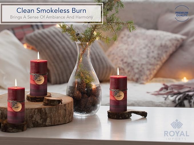 Royal Imports 3" x 6" Pillar Candles for Christmas Holiday Décor, Wedding & Home Decoration, Unscented, Dripless & Smokeless, Set of 6, Red Ombre Wax