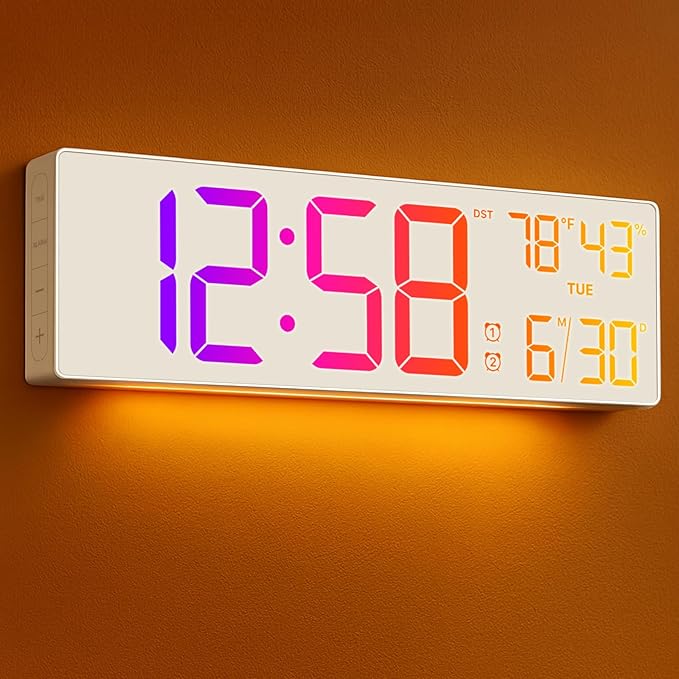 18.5" Large Digital Wall Clock with Remote Control, Big LED Display Digital Clocks with Night Light, Alarm, Countdown, DST, Temp, Date for Living Room, Bedroom, Office, Gifts for Seniors(White)