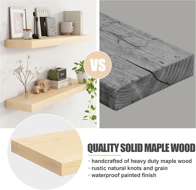 Floating Shelves for Wall, USA-Sourced Maple Wood 30 Inch Wall Shelves Set of 2, Natural Wooden Mounted Picture Ledge Shelf, Nursery Book Storage Shelf Kids Bookshelf Display, Shelf for Bathroom