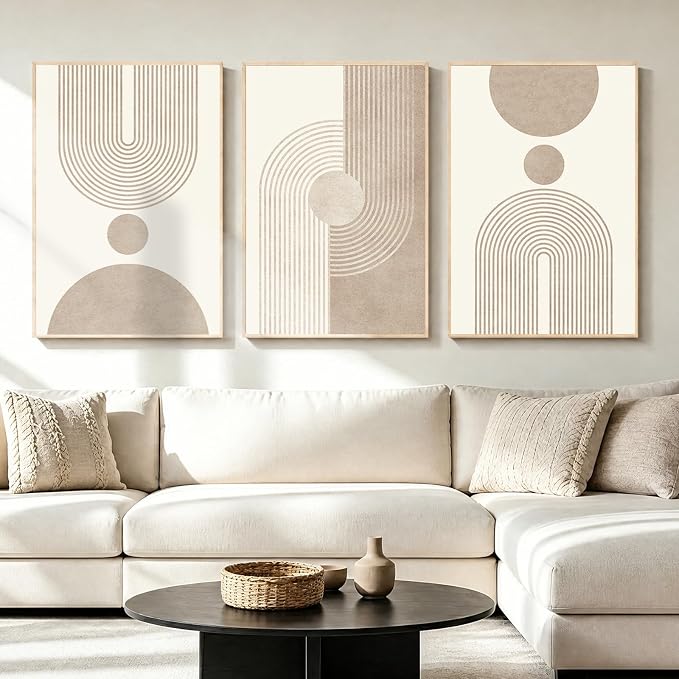 LAATOZ Neutral Abstract Wall Art Framed Modern Canvas Painting, Boho Prints Artwork for Living Room Bedroom Office Hallway Stairs 24x36 Inch 3 Panels