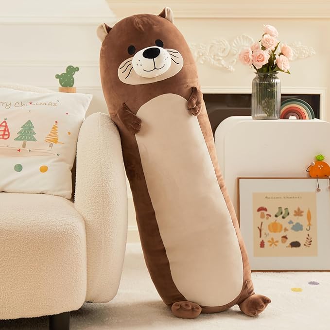 Tezituor Long Otter Plush Pillow,39.5" Giant Otter Stuffed Animal Soft Cuddly Sea Otter Long Body Pillow Sleeping Hugging Case Pillow Plush Toy Gifts for Kids Girlfriends Birthday Valentines Day