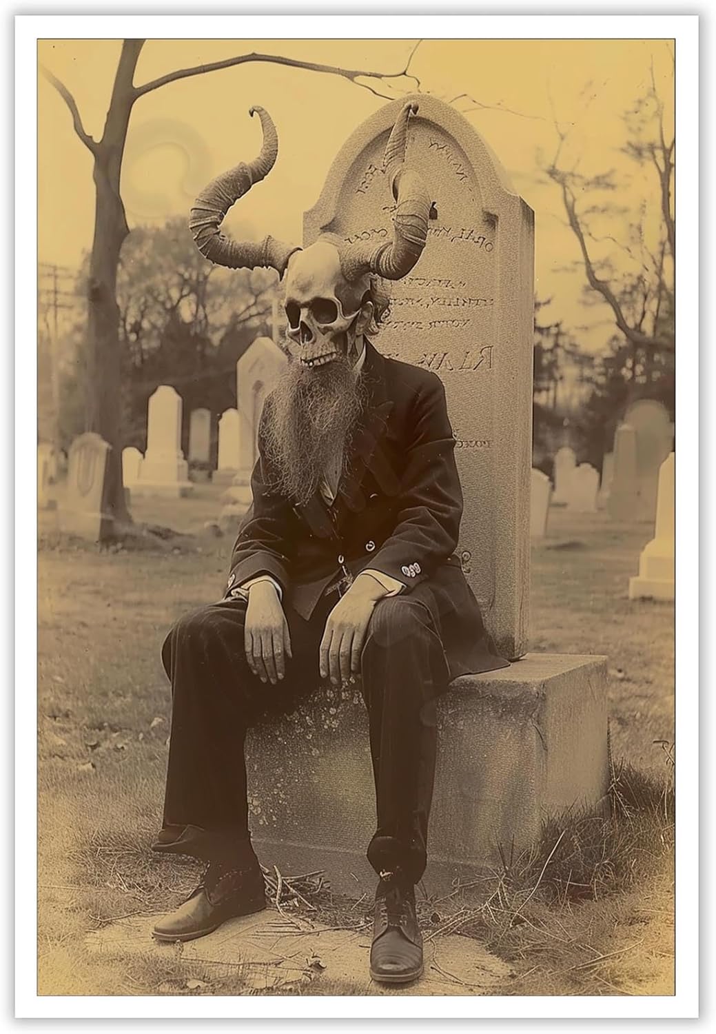 Skeleton Halloween Forest Occult Poster Vintage Spooky Canvas Wall Art Gothic Room Decor Dark Academia Bedroom Decorations Creepy Skull Prints Picture Aesthetic 16X24inch Unframed