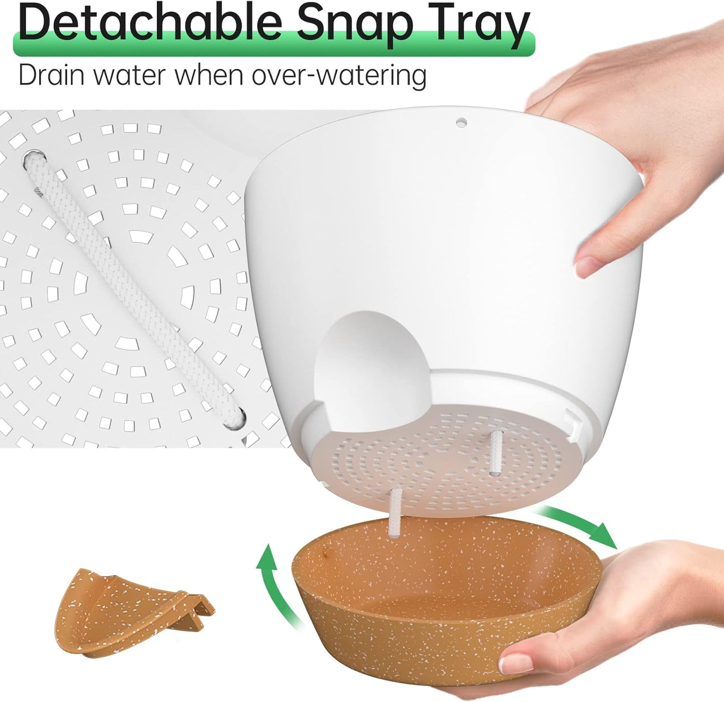 ZMTECH 8 Inch Hanging Planters for Indoor Outdoor Plants, 2 Pack Self Watering Hanging Plant Pots with Drainage Holes and Removable Saucer, Plastic Flower Hanging Pots with Watering Lip (White)