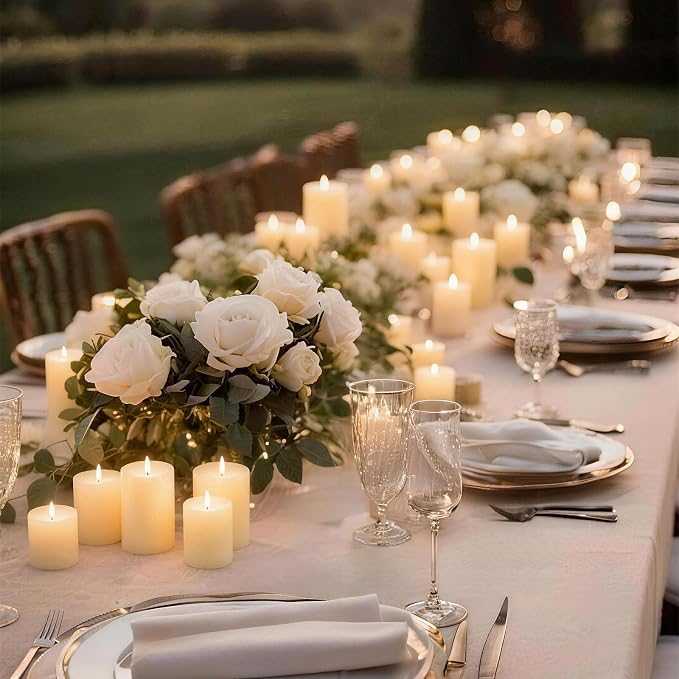 72-Pack Ivory 2-Inch Wide Pillar Candles, Bulk Set of 3 Heights (3, 4, 6 Inch), Dripless Unscented Smokeless Hurricane Candles for Creating Warm Elegant Atmosphere at Weddings and Events.