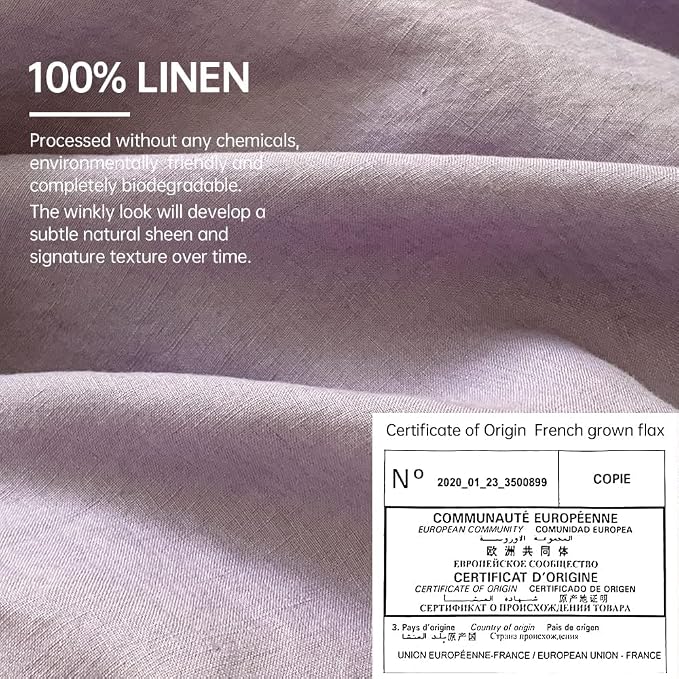 Simple&Opulence 100% Linen Duvet Cover Set with Washed-French Flax-3 Pieces Solid Color Basic Style Bedding Set-Breathable Soft Comforter Cover with 2 Pillowshams (Full, Lilac)