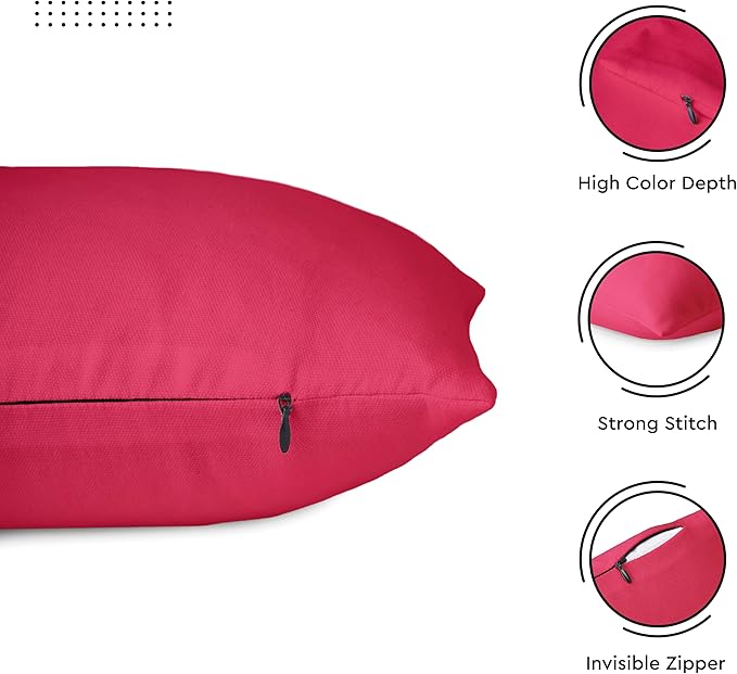 Encasa XO Throw Pillow Covers 16x16 in Set of 2 Hot Pink | No Inserts | Cotton Pillow Covers for Living Room, Bed, Sofa, Couch | Decorative Cushion Covers with Improved Zipper