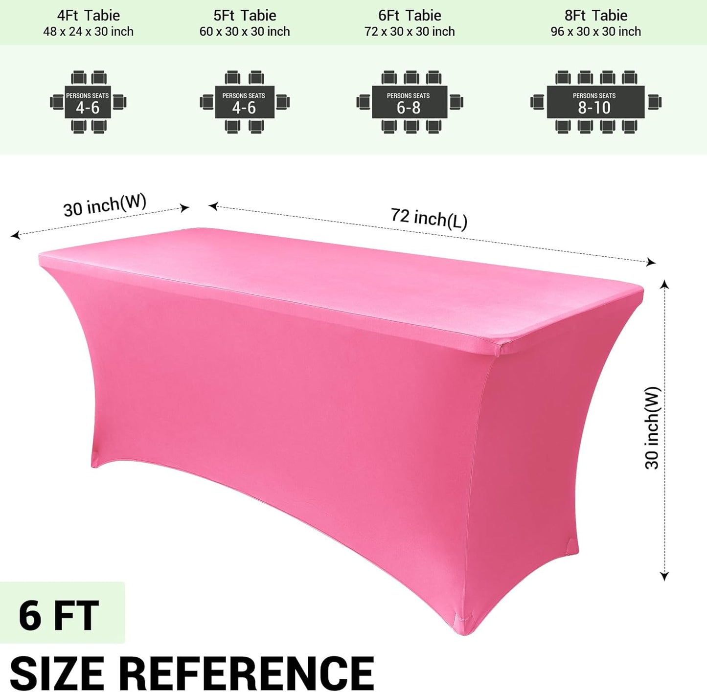 Obstal Spandex Table Cover 6ft Fitted Tablecloth Rectangular - Stretch Rectangle Folding Table Cloth for Birthday Party Wedding Banquet, Dark Pink, 72L x 30W Inch