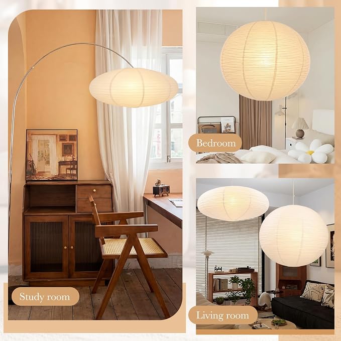 Nuanchu 2 Pack 30" Large Hanging Paper Lampshade Set Round and Oval White Lanterns Pendant Ceiling Light Shade with 20ft Cord and Hooks Chinese Foldable Light Covers for Dining Room Home Decor