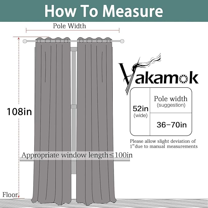 Yakamok Blackout Curtains Room Darkening Thermal Insulated Grommet top Window Curtains for Living Room, 52Wx108L Inch, Light Grey, Set of 2