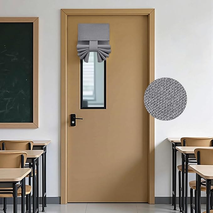 HOMEIDEAS Classroom 100% Linen Blackout French Door Curtains, Classroom Door Window Cover, Privacy Shades Thermal Insulated Small Window Covering, 1 Panel, W8 X L36 Inch, Dark Grey