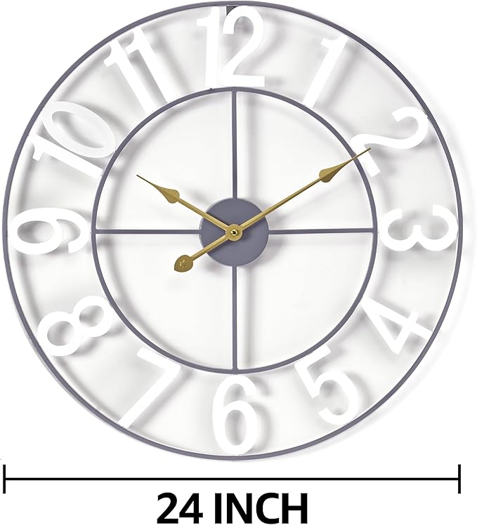 Sorbus Large Wall Clock for Living Room Decor - Wall Clock for Kitchen - 24 inch Big Wall Clock Decorative - Metal Wall Art - Analog Large Clock for Bedroom, Home, Kitchen, Office, Wall Decor (White)
