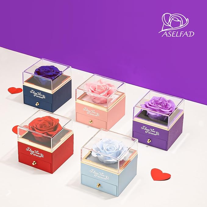 ASELFAD Preserved Real Rose with Heart Necklace -I Love You Forever Eternal Rose for Her, for Mom, Wife, Anniversary or Birthday Gifts for Women, Purple
