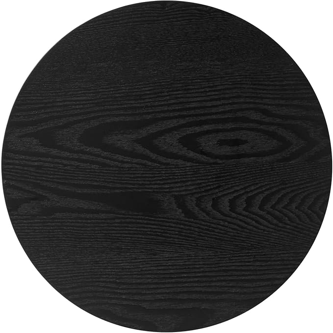Modern Side Table, 16.93" Fluted Round Pedestal Table for Living Room, Bedroom, Entryway, Sofa, Chair – Black Accent Table with Solid Wood Strips End Table