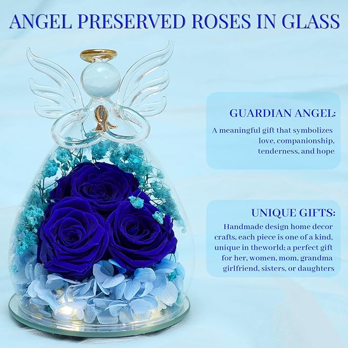 Beferr Mothers Day Mom Birthday Gifts for Women, Fresh Flowers for Delivery Forever Preserved Rose in Glass Angel Figurine, Anniversary Christian Real Rose for Grandma Nana Wife Mum from Daughter Son