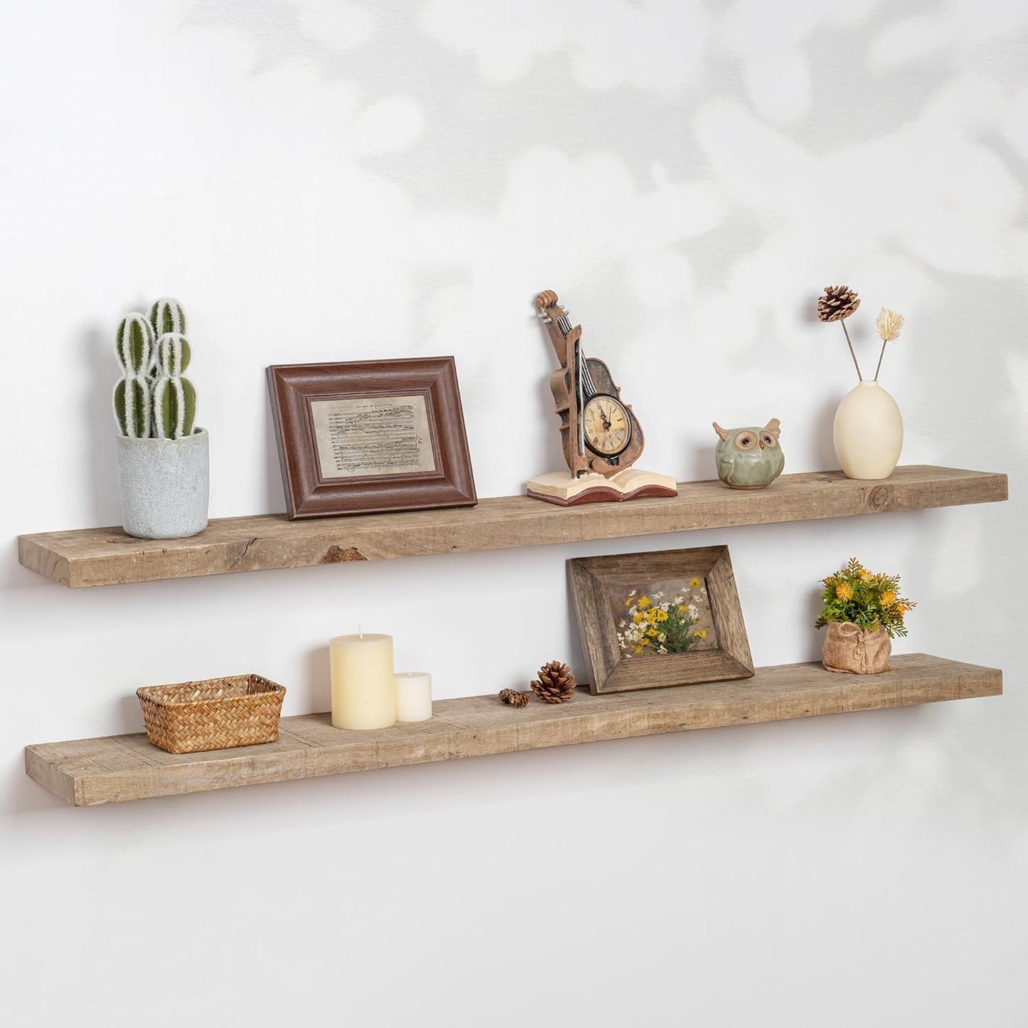 Floating Shelves | 8" Deep Rustic Reclaimed Barnwood Wall Hanging Shelves with Invisible Heavy-Duty Metal Bracket | Wall Mounted | Farmhouse Style | 48 inches, 2 PCs, Distressed Natural