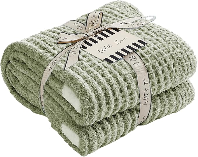 WRENSONGE Soft Throw Blanket for Couch-Cozy Reversible Knitted Blankets | Lightweight Warm Fluffy Decor for Women, Mom, Her & Girls, Sofa, Chair, Bed, 50x60in, Pineapple Stitch,Sage Green