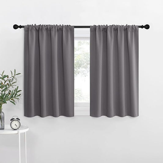NICETOWN Short Curtains, Grey Window Curtains for Bedroom, Home Decoration Thermal Insulated Rod Pocket Blackout Blinds & Drapes for Small Windows (Gray, 2 Panels, W42 x L36 -Inch)