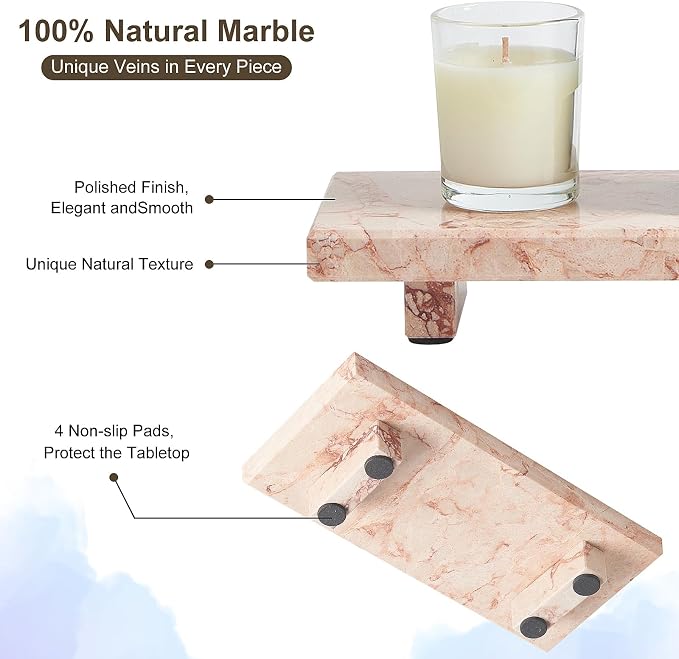 Natural Marble Tray Pedestal Stand – Soap & Jewelry Riser for Bathroom Counter, Kitchen Sink, Vanity Organizer, Decorative Stone Catchall for Perfume, Candles