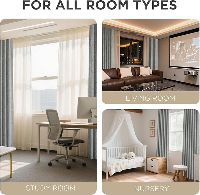 Joydeco Blackout Curtains for Bedroom - 100% Light Blocking 2 Panels Light Grey Drapes 37"W x 108"L, Thermal Insulated Room Darkening Curtains, Linen Textured for Living Room, Rod Pocket & Back Tabs