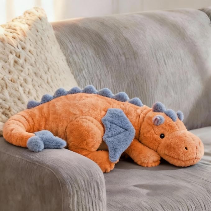 ARELUX Large 36in Cute Dragon Stuffed Animals Plush Toy Soft Orange Pterosaur Plushie Giant Fuzzy Dinosaur Pillow Plushies with Wings Cuddly for Friends Family Member