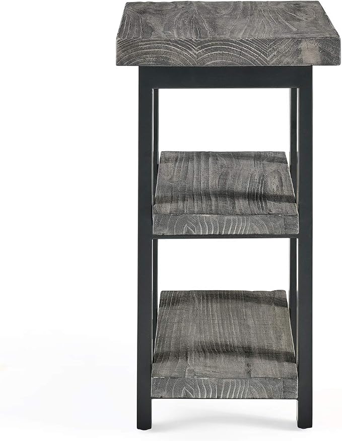 Alaterre Furniture Pomona Solid Wood 3-Tier End Table, Slate Grey, 20” | Small Side Table or Nightstand with Storage Shelf and Metal Legs, Rustic Farmhouse Chair Side Table for Living Room & Bedroom