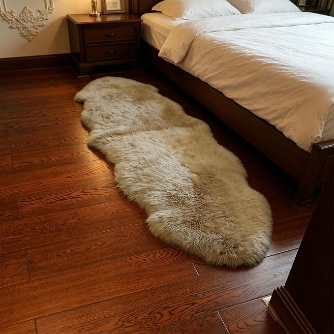 Genuine Sheepskin Rug New Zealand Fluffy Lambskin Rug, Natural Luxury Sheepskin Throw for Bedroom Living Room Children's Room - Premium Area Rug Chair Cover (2×6 Feet, Worm Brown)