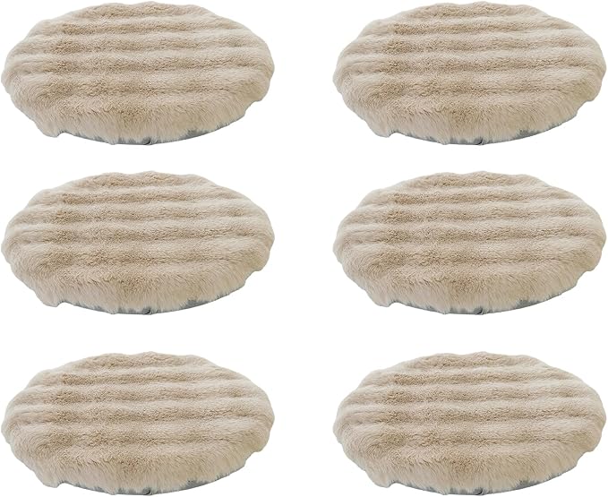 Lifup 6 Pack Round Chair Pads Memory Foam Seat Cushion Soft Cozy Plush Non Slip Thick Pad with Ties and Removable Cover for Dining Room, Office Khaki 16 x 16 Inch