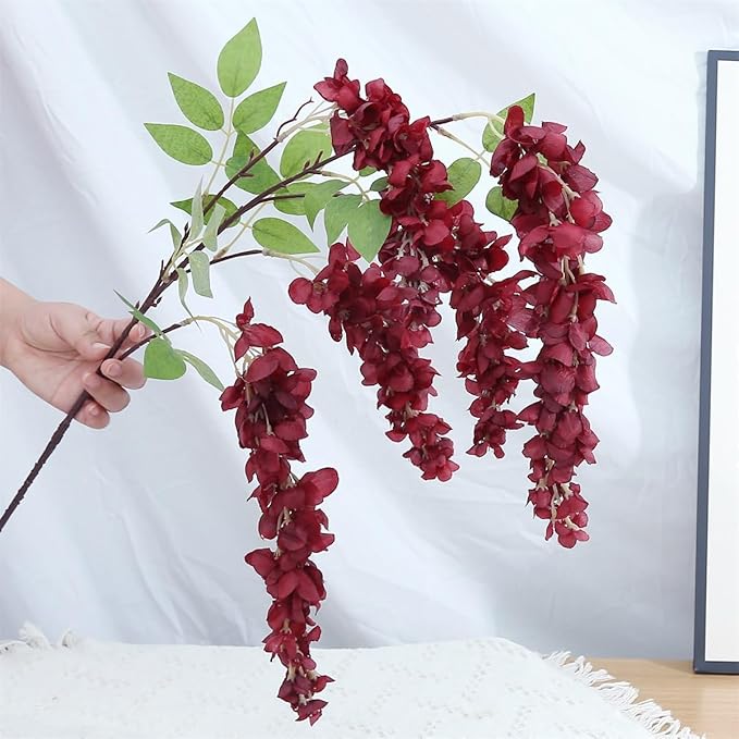 4pcs 47.2-inch Artificial Fake Wisteria Hanging Flower Garland Silk Flower String Home Party Decoration White Blue Pink Purple (Crimson)