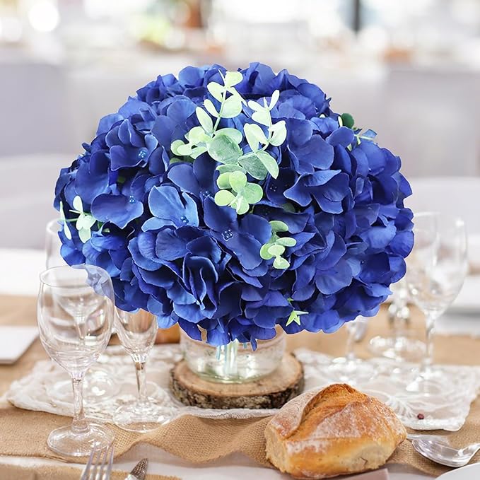 AVIVIHO 65pcs Fake Flowers Navy Blue Hydrangea Artificial Flowers Bulk (Not Squished, No Steaming Need) Silk Flowers with Stems for Wedding Decor,Home,Baby Shower,Table Centerpieces Decoration