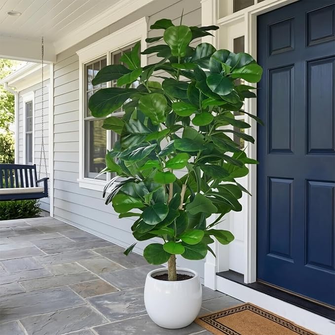 VECELO Artificial Fiddle Leaf Fig Tree 6FT(71in), Tall Fake Floor Plants with 150 Large Realistic Leaves in Plastic Pot for Indoor Outdoor Living Room Home Decor