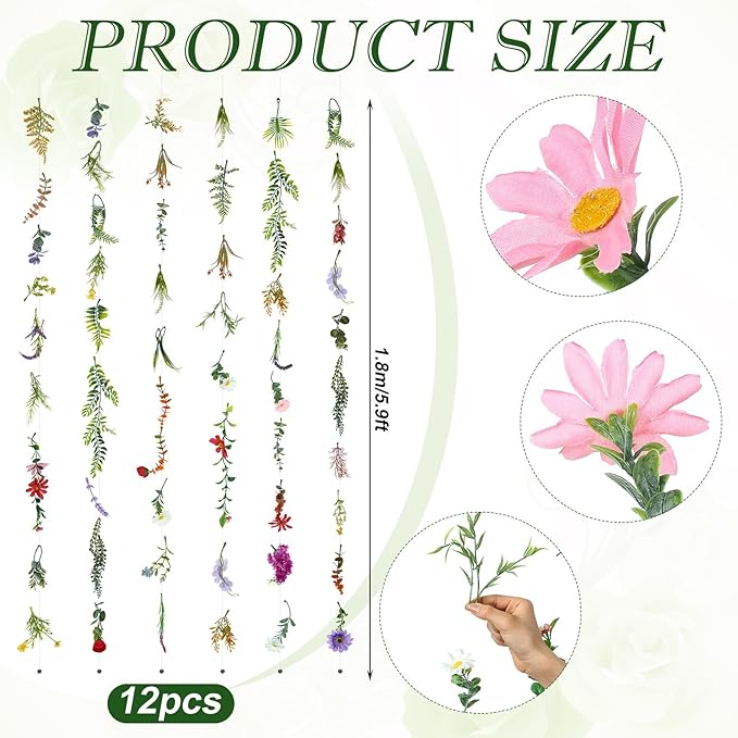 Suncalla 12 Pcs 70.8 ft Flower Garlands Hanging Artificial Wildflower Vine Decor from Ceiling Floating Floral Backdrop Silk Fake Flower Garland for Wedding Home Garden Wall Arch(Wildflower)