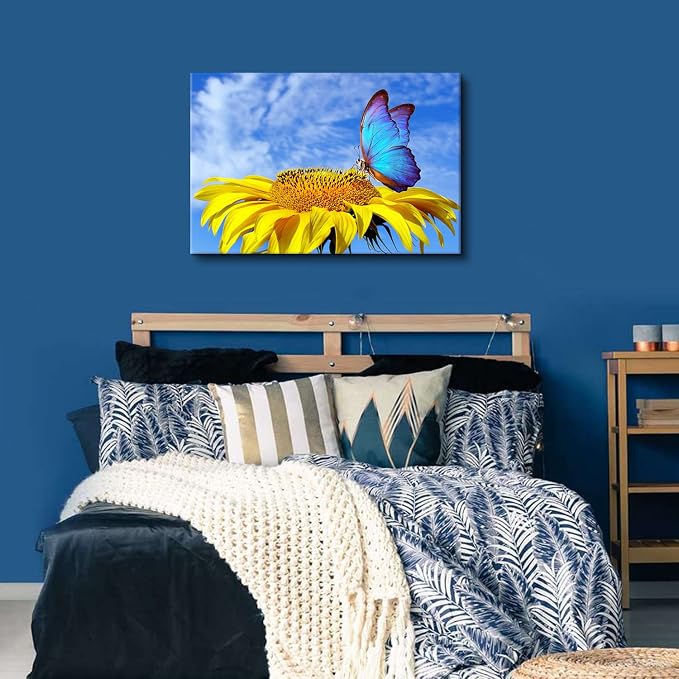 Sunflower Canvas Wall Art Butterfly Pictures for Living Room Decor Large Size Sunflower Scenery Giclee Prints Painting Bathroom Kitchen Nature Floral Posters Modern Artwork Bedroom Home Decoration