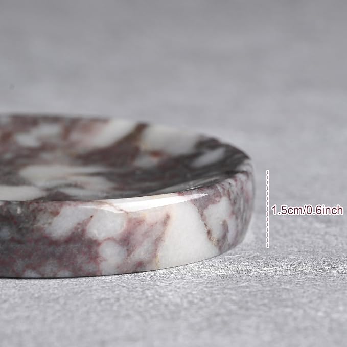 Calacatta Viola Marble Jewelry Dish 4”, Luxury Purple Veined Stone Trinket Tray for Rings Earrings Necklaces, Round Marble Soap Dish for Bathroom & Kitchen, Elegant Decorative Catchall for Home Décor