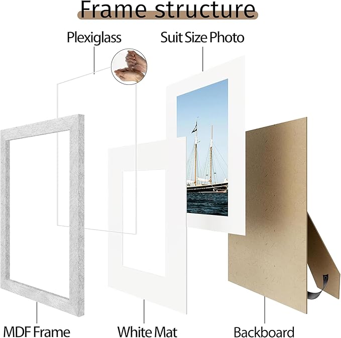 Picrit 8x10 Picture Frame Set of 12, Display 5x7 with Mat or 8x10 without Mat, Photo Frames for Wall Mounting or Table Top Display, Silver