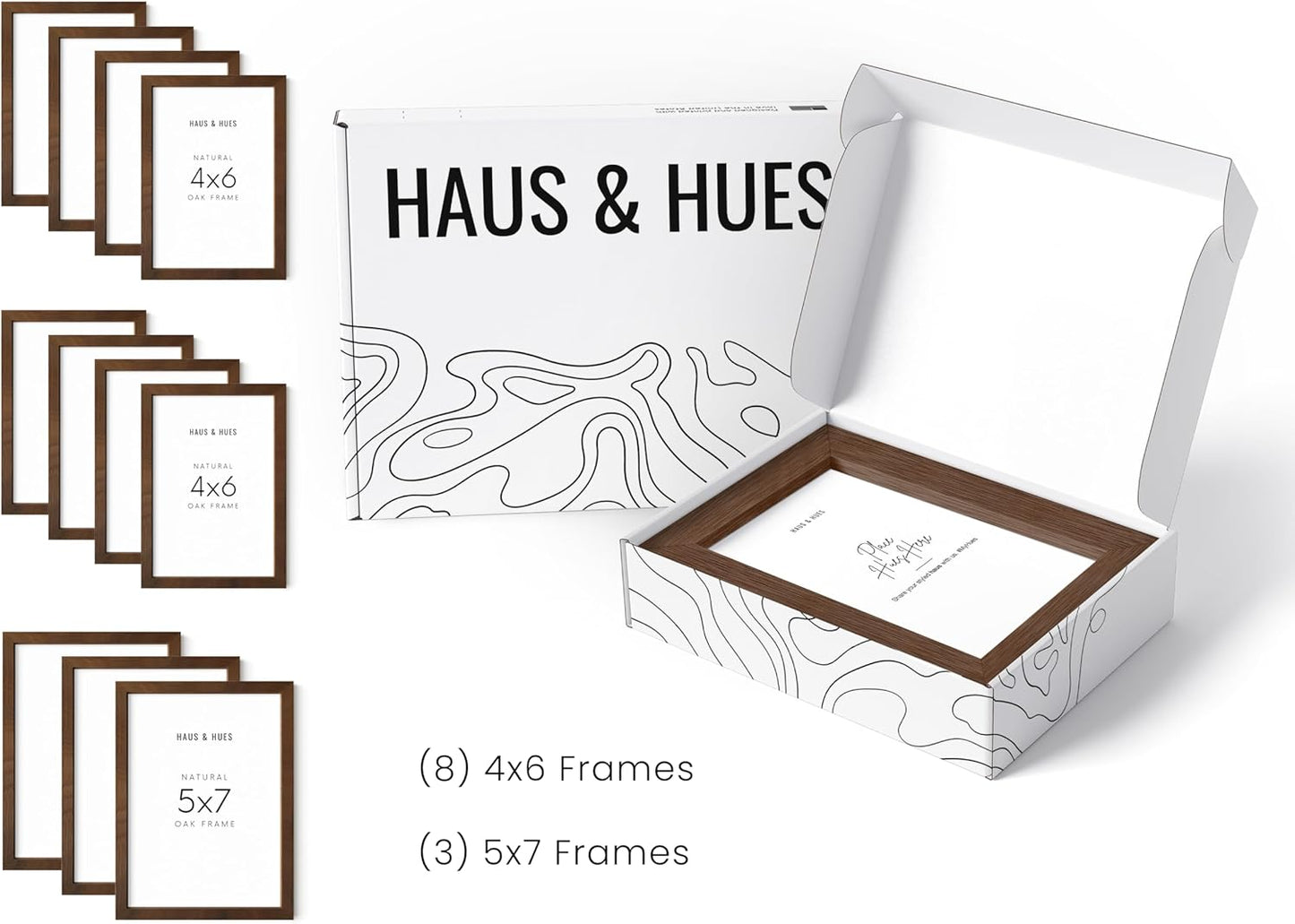 HAUS AND HUES Walnut Oak Wood Gallery Wall Tabletop Frames Made with Real American Oak and Shatter-free Plexiglass - Set of 11 (Eight 4x6, Three 5x7, Framed Walnut)