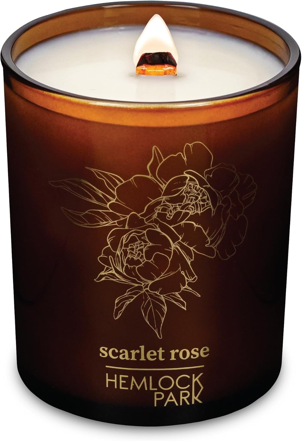 Hemlock Park Wood Wick Candle Handcrafted with Natural Coconut Wax and Essential Oils (Amber & Gold 7.2 oz, Scarlet Rose)