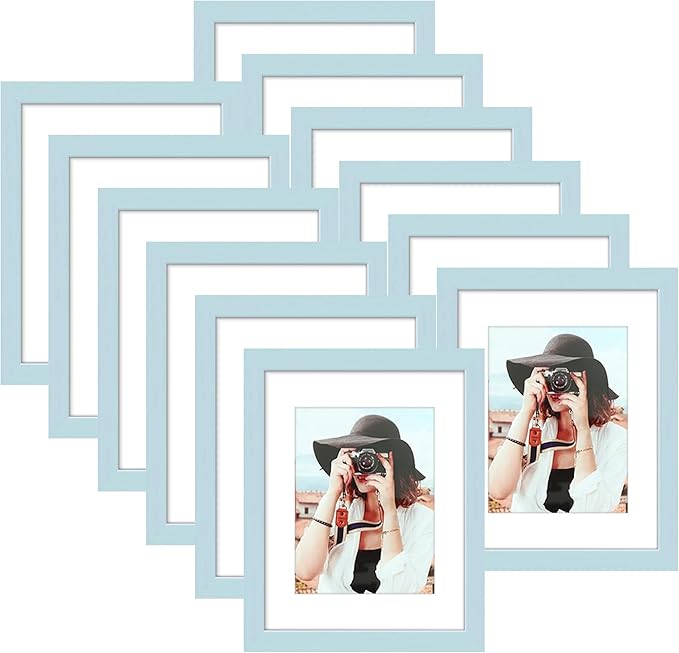 Picrit 8.5x11 Picture Frame Set of 12, Display 6x8 with Mat or 8.5 x 11 without Mat, Photo Frames for Wall Mounting or Table Top Display, Blue