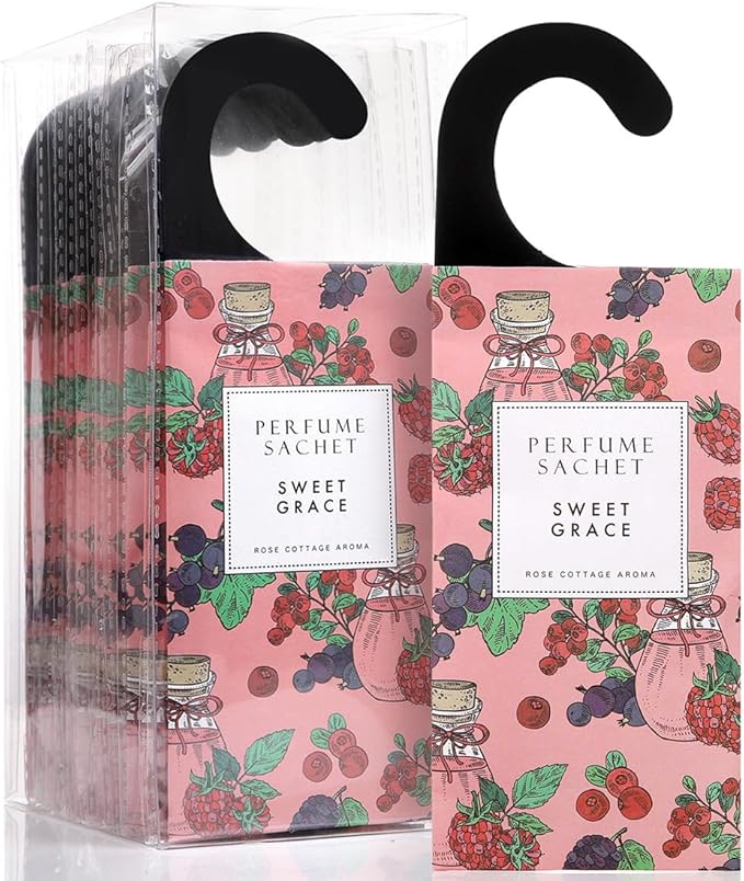 ROSE COTTAGE Large 12 Packs Sugar Grace Hanging Closet Deodorizer Air Freshener Long Lasting Scented Sachets Smell Goods for House