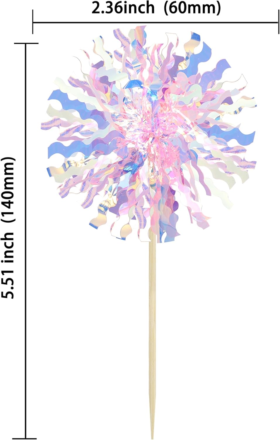 Ephlyn 30Pcs Foil Firework Cupcake Toppers Firework Cake Toppers Tinsel Flower Drink Stirrers Cocktail Food Fruit Toothpicks for Valentine's Day Party Decorations Pink