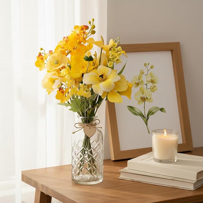 CEWOR Artificial Flowers Fake Flowers for Vase Silk Faux Flowers for Wedding Bouquets Flower Arrangements Floral Table Centerpieces Home Kitchen Garden Party Décor (Yellow)