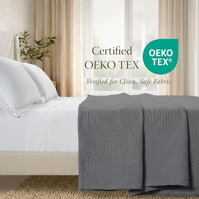 Threadmill Luxury Cotton Blankets for Twin Size Bed | All-Season 100% Cotton Twin Blanket for Bed | Aster Jacquard Lightweight, Soft & Cozy Coverlet, 350GSM, 68 x 90 inches | Dark Grey