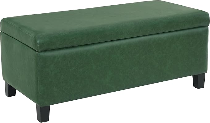 Christopher Knight Home Vayne Storage Ottoman Bench With Flip-Top Lid, PU Upholstered Ottoman with Storage, Wooden Bedroom End of Bed Bench with Storage, Comfy Living Room Sofa Extra Seat, Green+Black