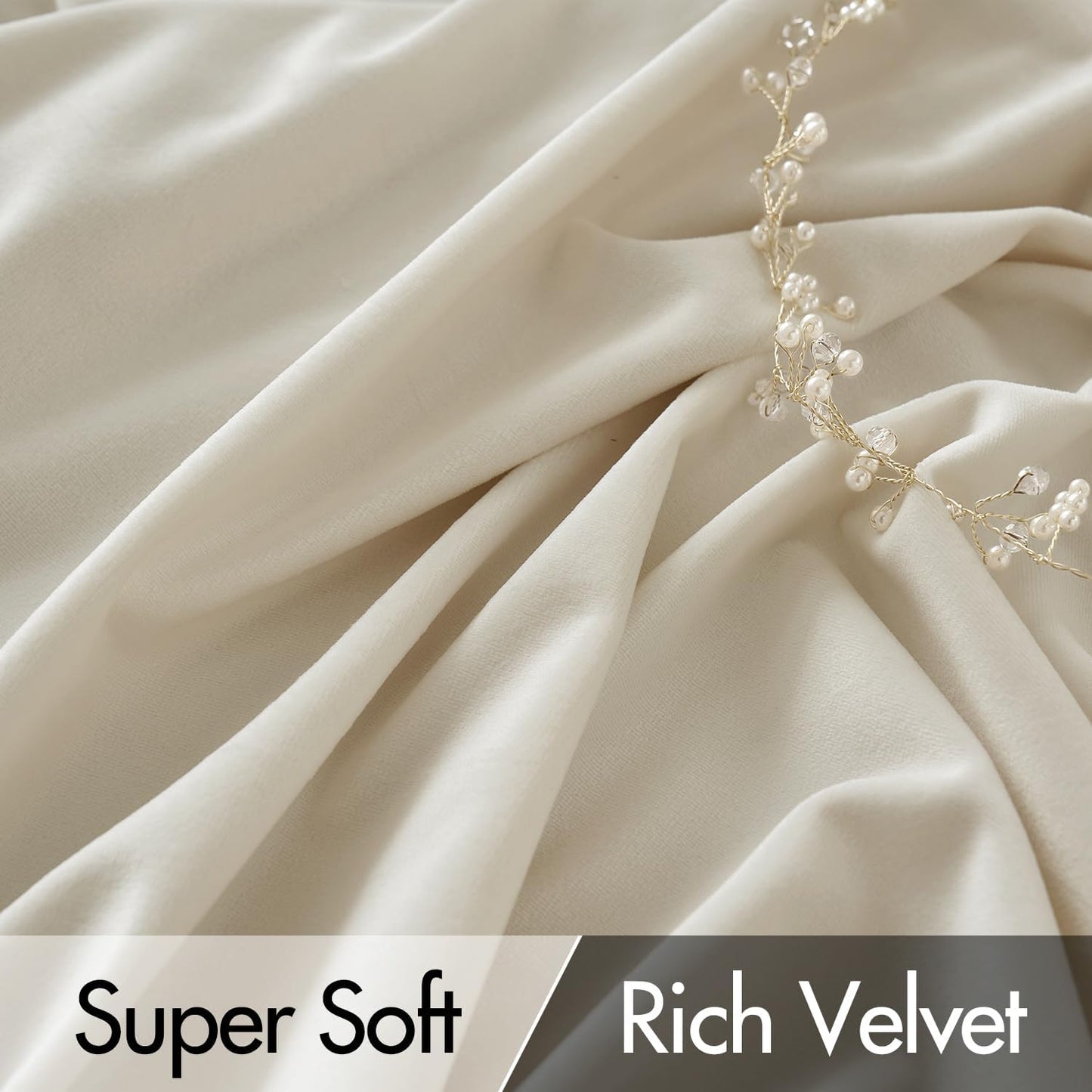 MIULEE Cream Beige Velvet Curtains 90 inches Long 2 Panels - Luxury Pinch Pleated Room Darkening Window Drapes for Bedroom Living Room Thermal Insulated Super Soft, Back Tab Rod Pocket Elegant Decor