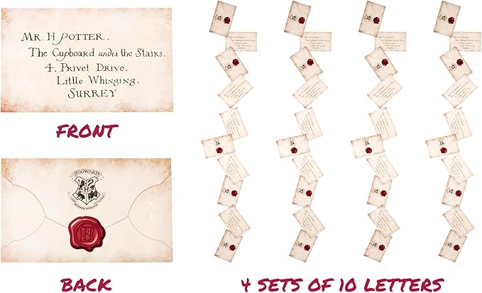 CON*QUEST Journals Harry Potter Official Floating Hogwarts Acceptance Letter Decoration, 40 Letter Cards & Nylon String for Hanging, Home Decor, Officially Licensed (40-Pieces, 4 String of 10 Letter)