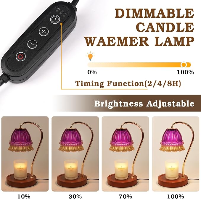 Funistree Flower Candle Warmer Lamp with Timer, Dimmable Candle Lamp Warmer, Christmas Birthday Gifts for Women Mom Her, Housewarming Home Decor, Lotus Wax Warmer for Yankee Candles - Purple Flower