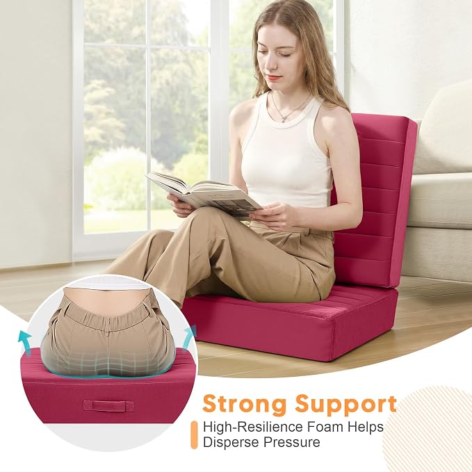 MeMoreCool Square Floor Pillow Seating for Adults Kids, Large Meditation Cushion Floor Pillow with Thick Foam & Soft Tufted Cover, Washable Big Pillow Seat Floor Cushion for Sitting Yoga 24" Wine