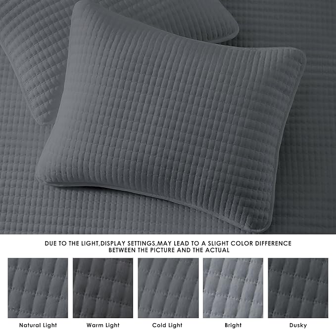 WRENSONGE King Size Quilt-3 Pieces Lightweight Bedspreads Grey King Quilt Bedding Set for All Seasons, Soft Summer Coverlet with 2 Pillow Shams Suitable for Bed, Couch, Quilt Blanket