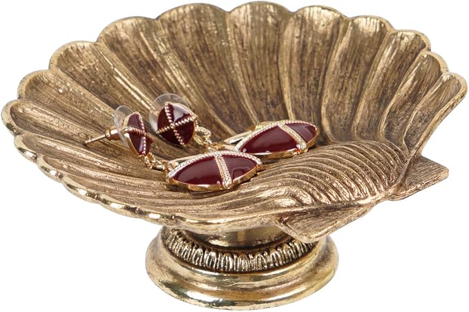 NIKKY HOME Seashell Ring Holder Jewelry Tray, Small Gold Trinket Dish | Coastal Small Metal Decorative Tray for Women, Vintage Storage Organizer for Vanity & Bathroom, Wedding & Engagement Gift
