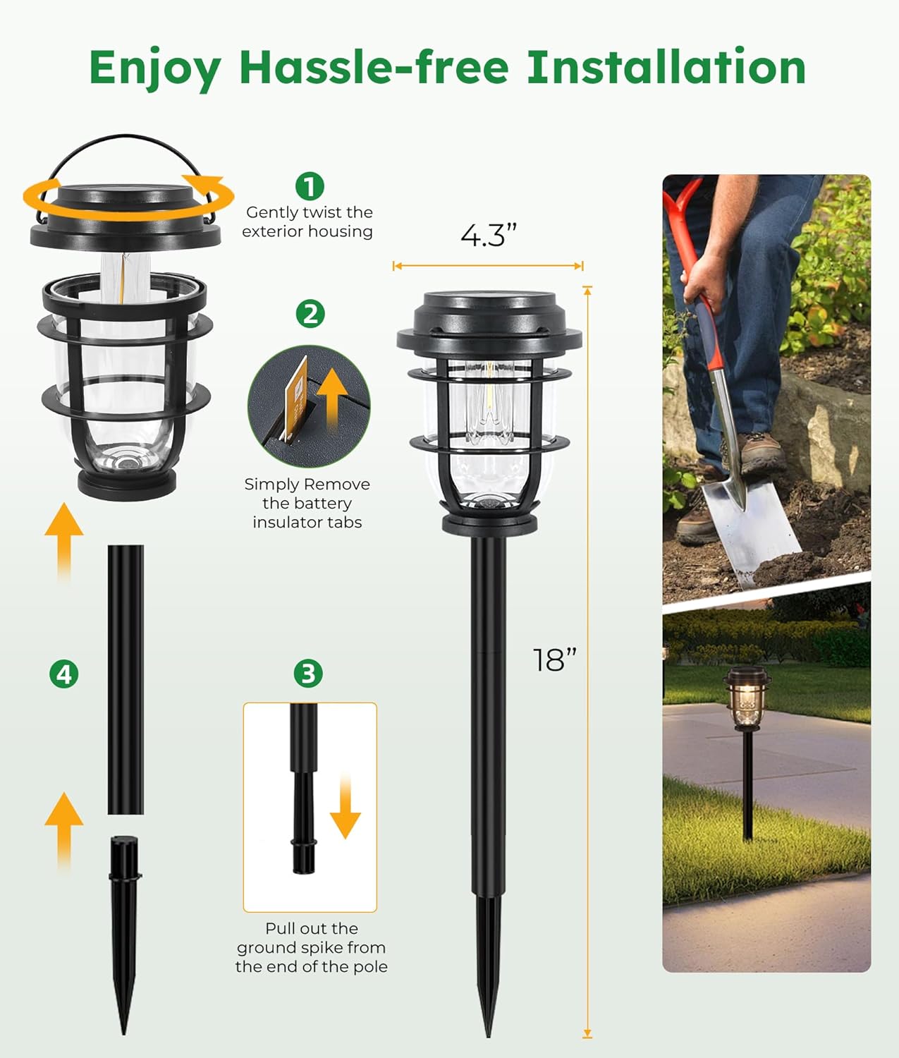 2-Pack Solar Pathway Lights, Bright Auto Garden Lights Decor - Durable Landscape Lighting for Lawn, Patio, Walkway, Driveway, Housewarming Gifts Idea