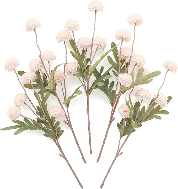 Floroom 5pcs Blush Faux Silk Mums Artificial Flowers, Bulk Fake Small Mini Chrysanthemums with Stems for DIY Pink Wedding Centerpieces Floral Arrangements Vase Fillers Home Decorations